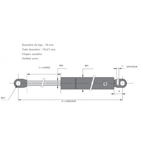 J990078 - VERIN GAZ DIA 10mm - C250 - L600