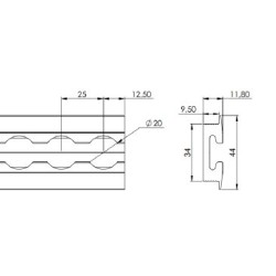 RAIL ALU AERO/ encastrer L3000mm /largeur 44mm / Epaisseur 11,8mm - T100603