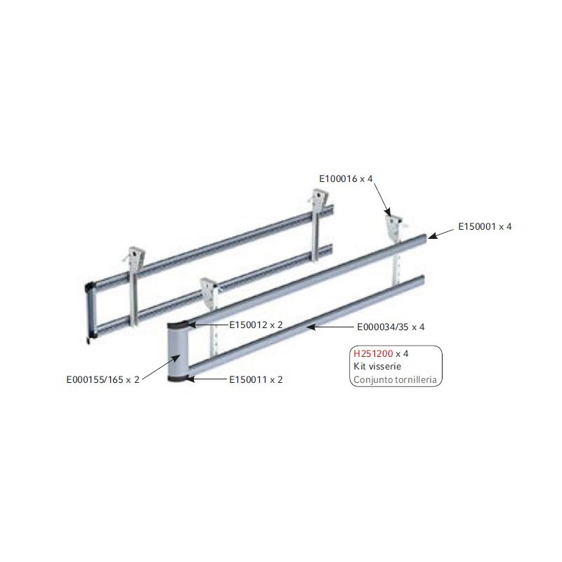 Kit PARE CYCLISTES  relevable - barres aluminium anodisé 3500 mm