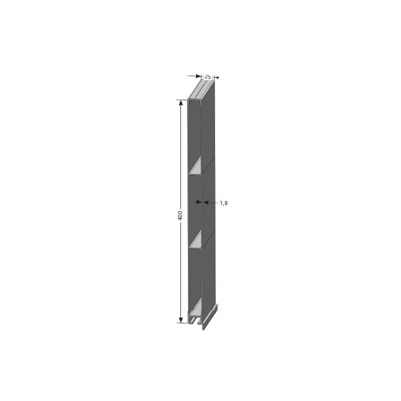 PROFIL MONOBLOC ALUMINIUM POUR RIDELLE EN 25 MM HAUTEUR 400  ANODISE  LG 6,5M
