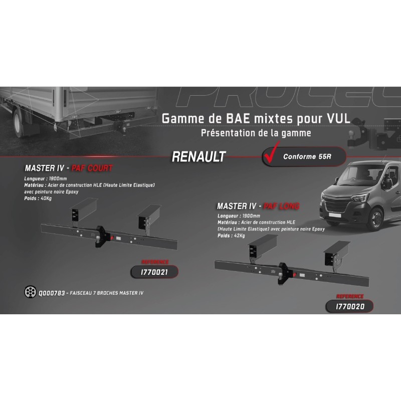 BARRE ANTI ENCASTREMENT RENAULT MASTER ROUES SIMPLES